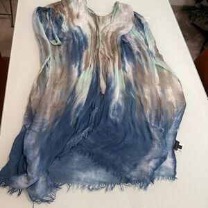 Coco And Carmen Blue White Tie Dye Vest Wrap Fringe One Size U5
